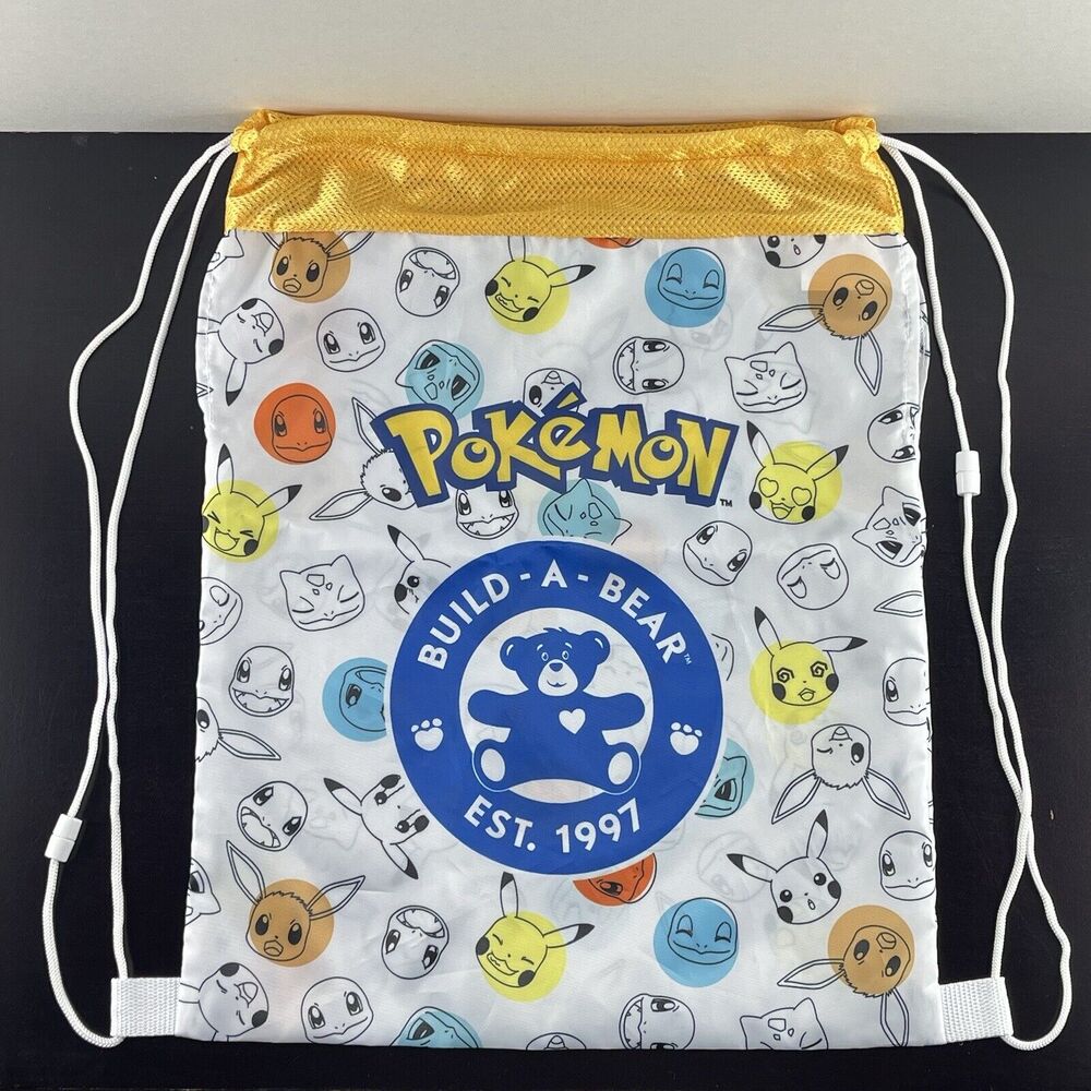 Build A Bear Workshop BAB 1997 Pokemon Drawstring Bag Backpack Mesh 16x13”